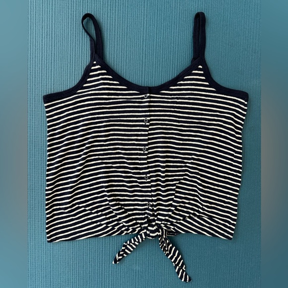 Gap linen tie-front navy and white striped camisole tank top - Picture 1 of 6